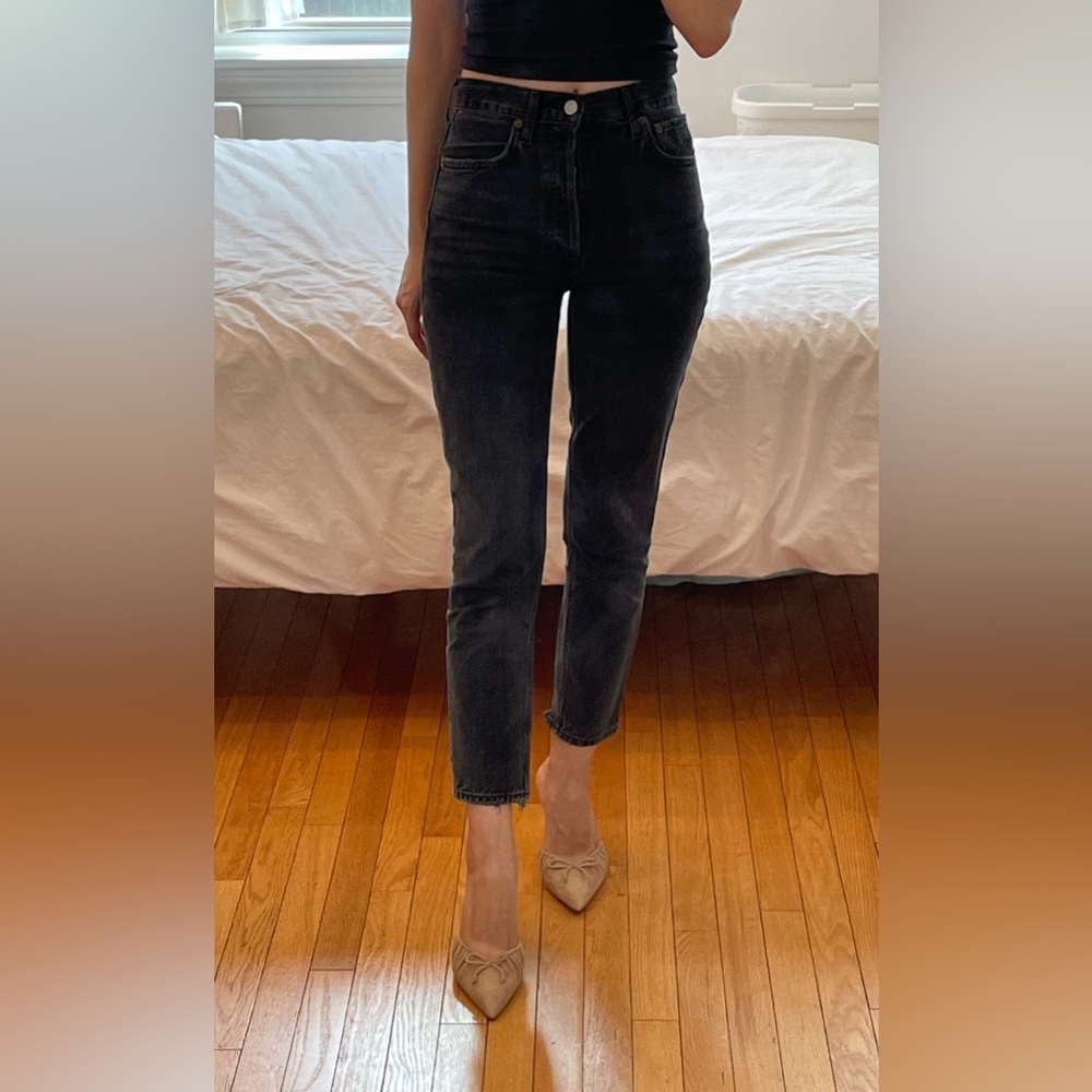 Agolde Riley Black High Rise Straight Crop Jeans - Picture 5 of 6